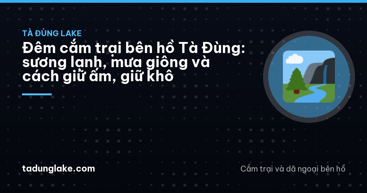 Dew-covered tent fly at dawn beside a misty highland lake, a person seen from behind wrapped in a thick jacket holding a steaming cup, pale grey light over the islands